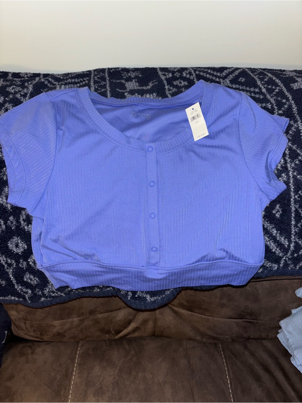 Ribbed Button-Front Crop Top - Purple